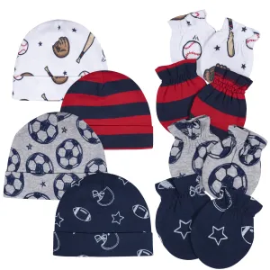 8-Piece Baby Boys All Star No Scratch Mittens & Caps Set