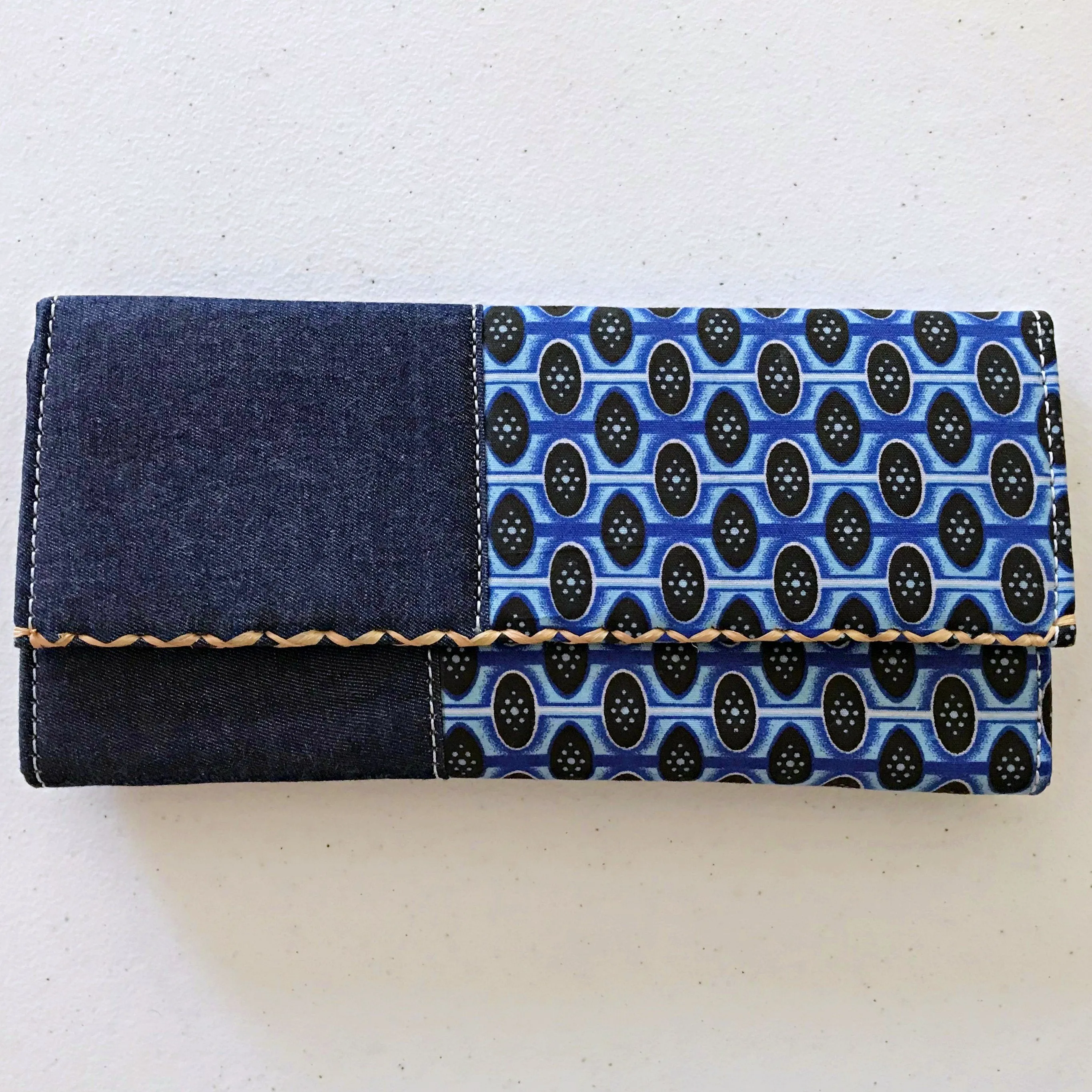 Afia African Print Clutch / Ankara Purse Wallet - Denim/ Blue