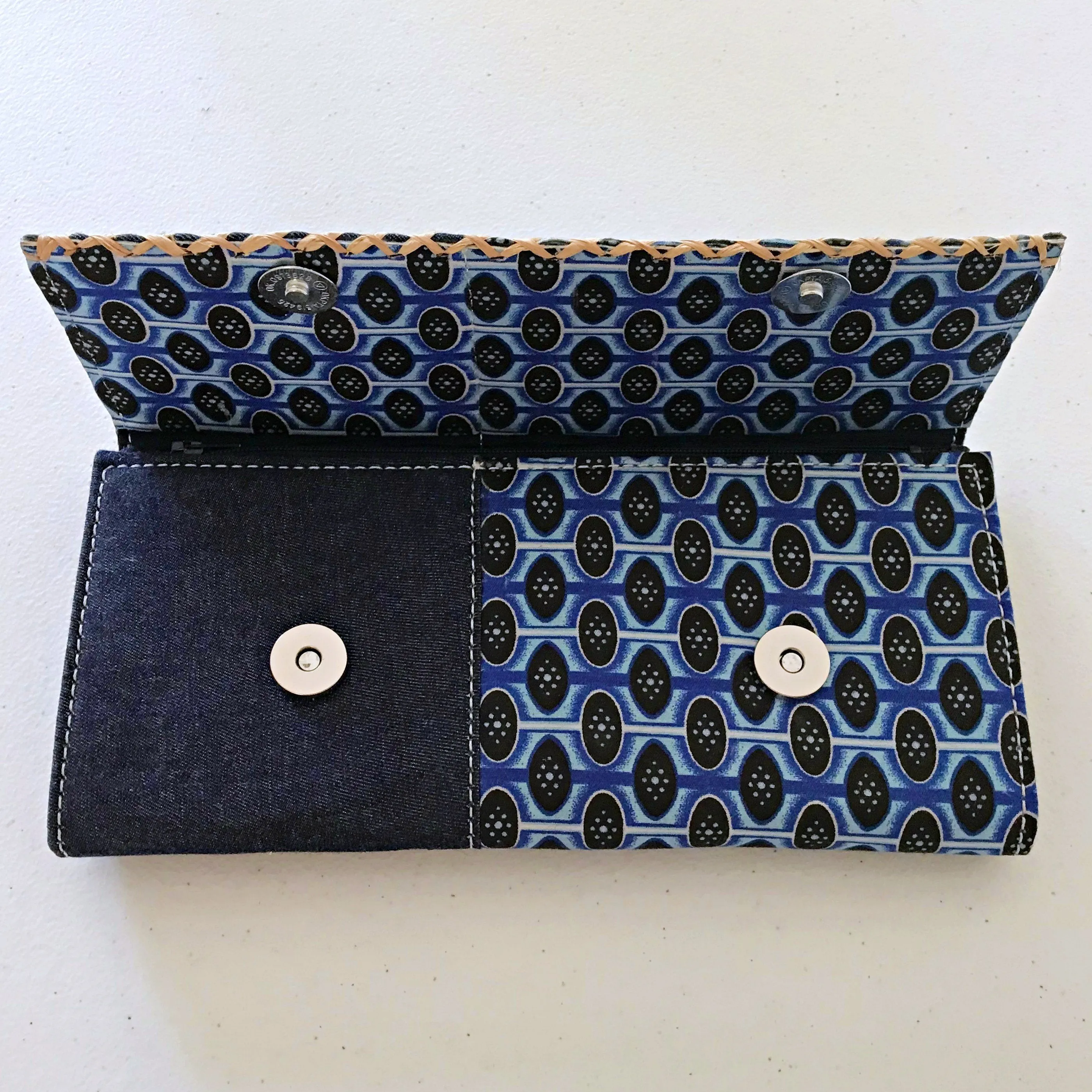 Afia African Print Clutch / Ankara Purse Wallet - Denim/ Blue