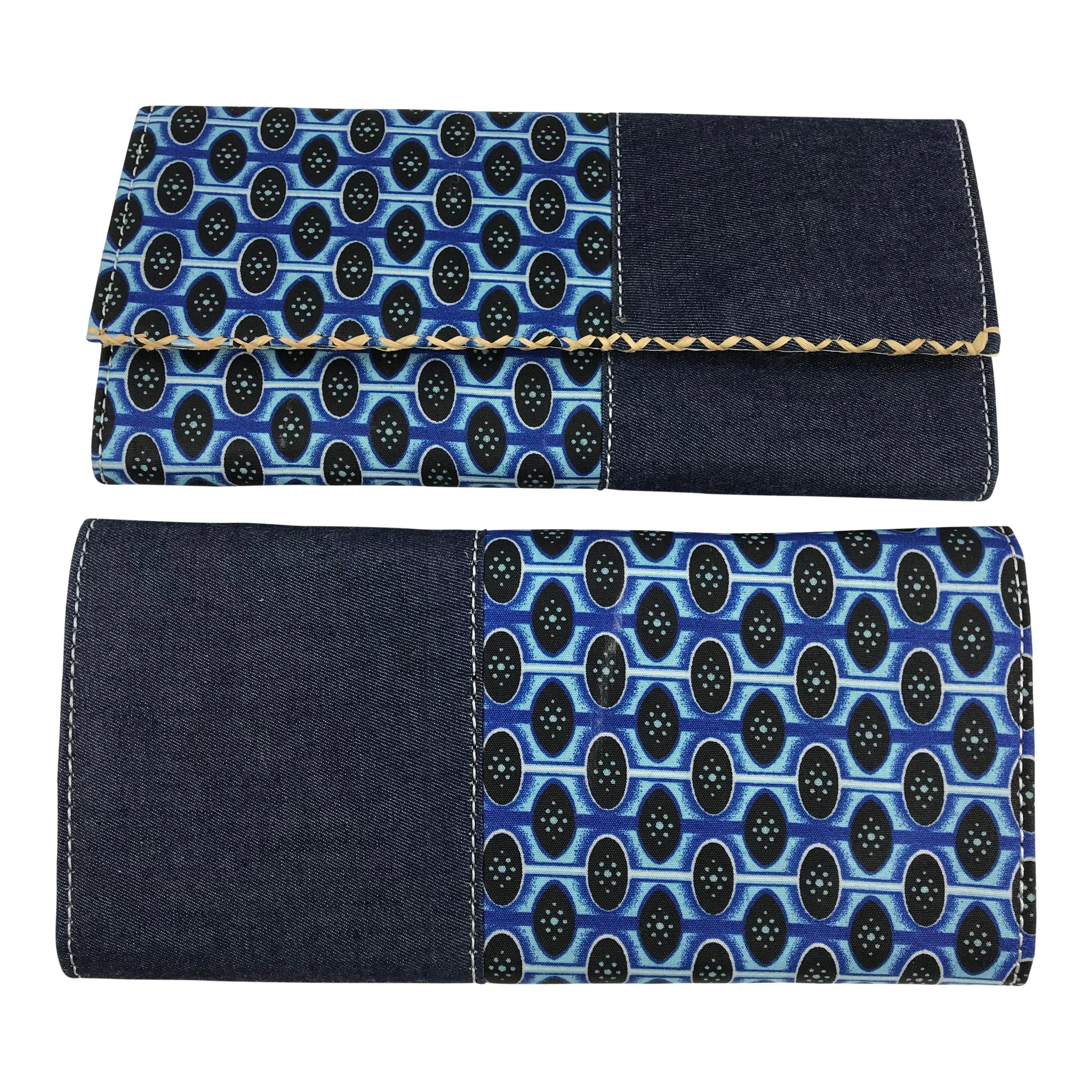 Afia African Print Clutch / Ankara Purse Wallet - Denim/ Blue