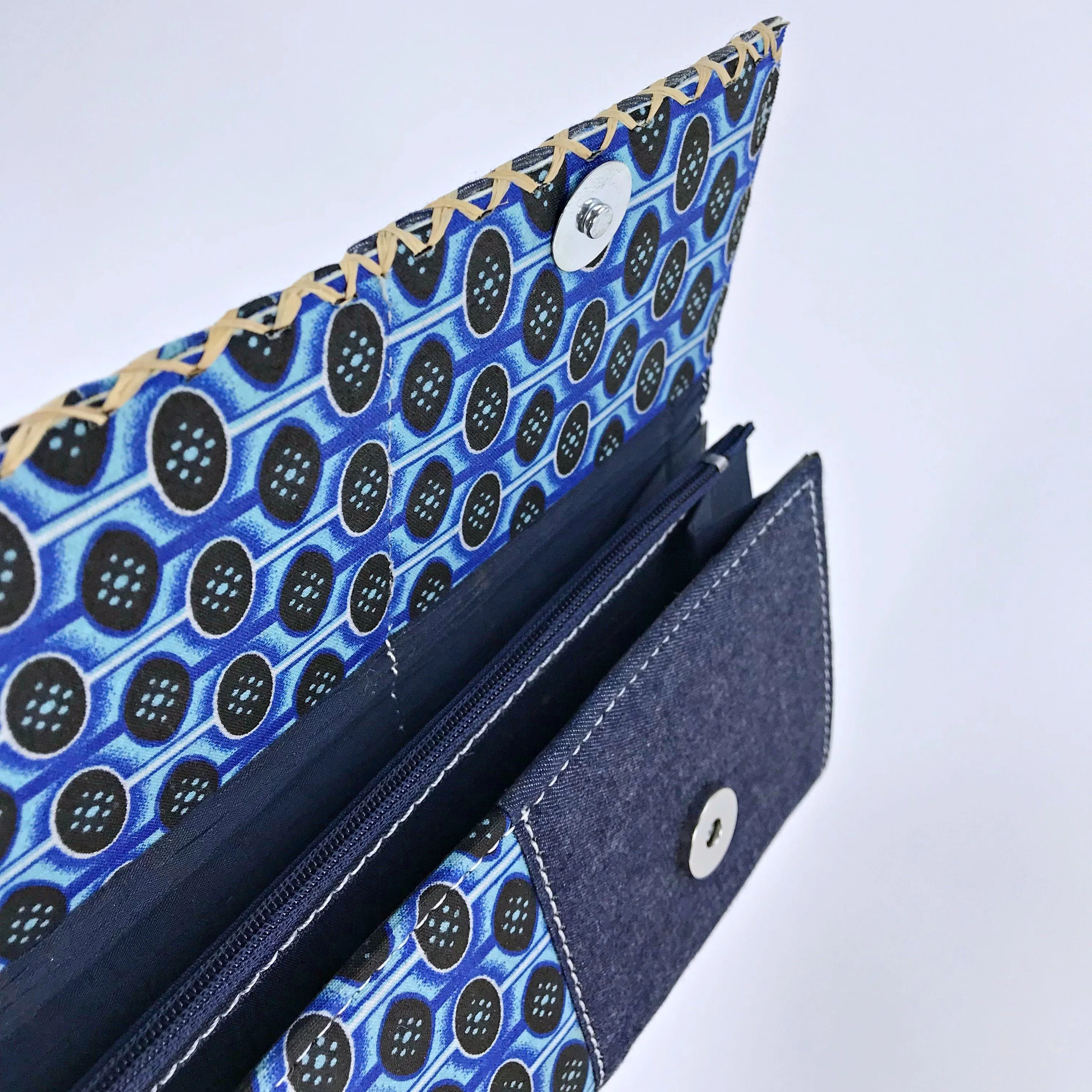 Afia African Print Clutch / Ankara Purse Wallet - Denim/ Blue