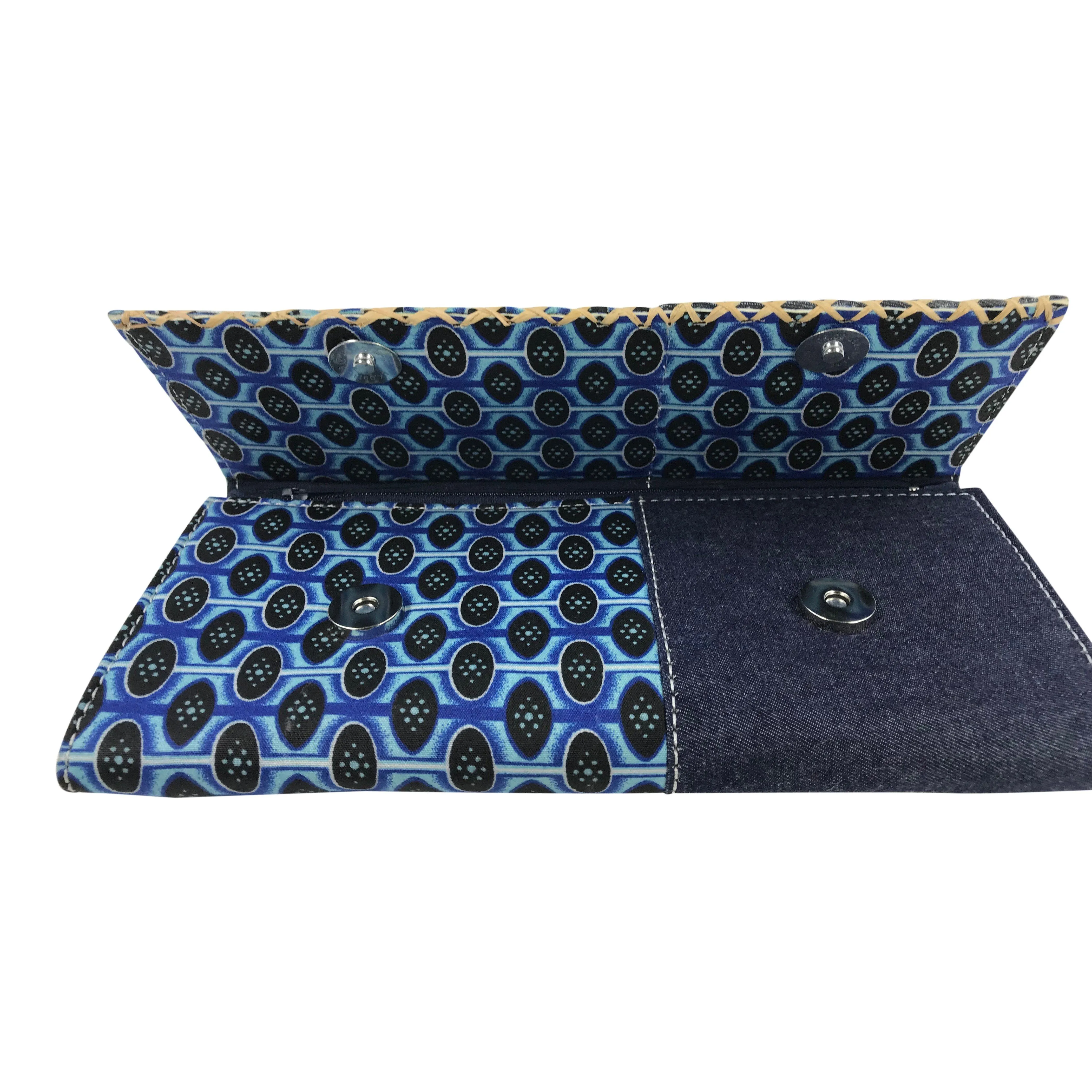 Afia African Print Clutch / Ankara Purse Wallet - Denim/ Blue