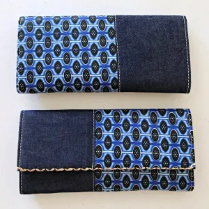 Afia African Print Clutch / Ankara Purse Wallet - Denim/ Blue