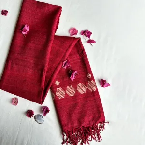 Ahimsa Silk Stole for Women | Maroon | Geometric Border