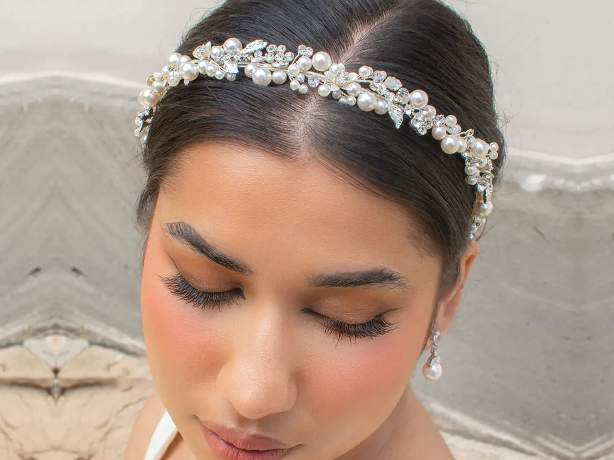 Amelia - Pearl Crystal Delicate Floral Bridal Headband