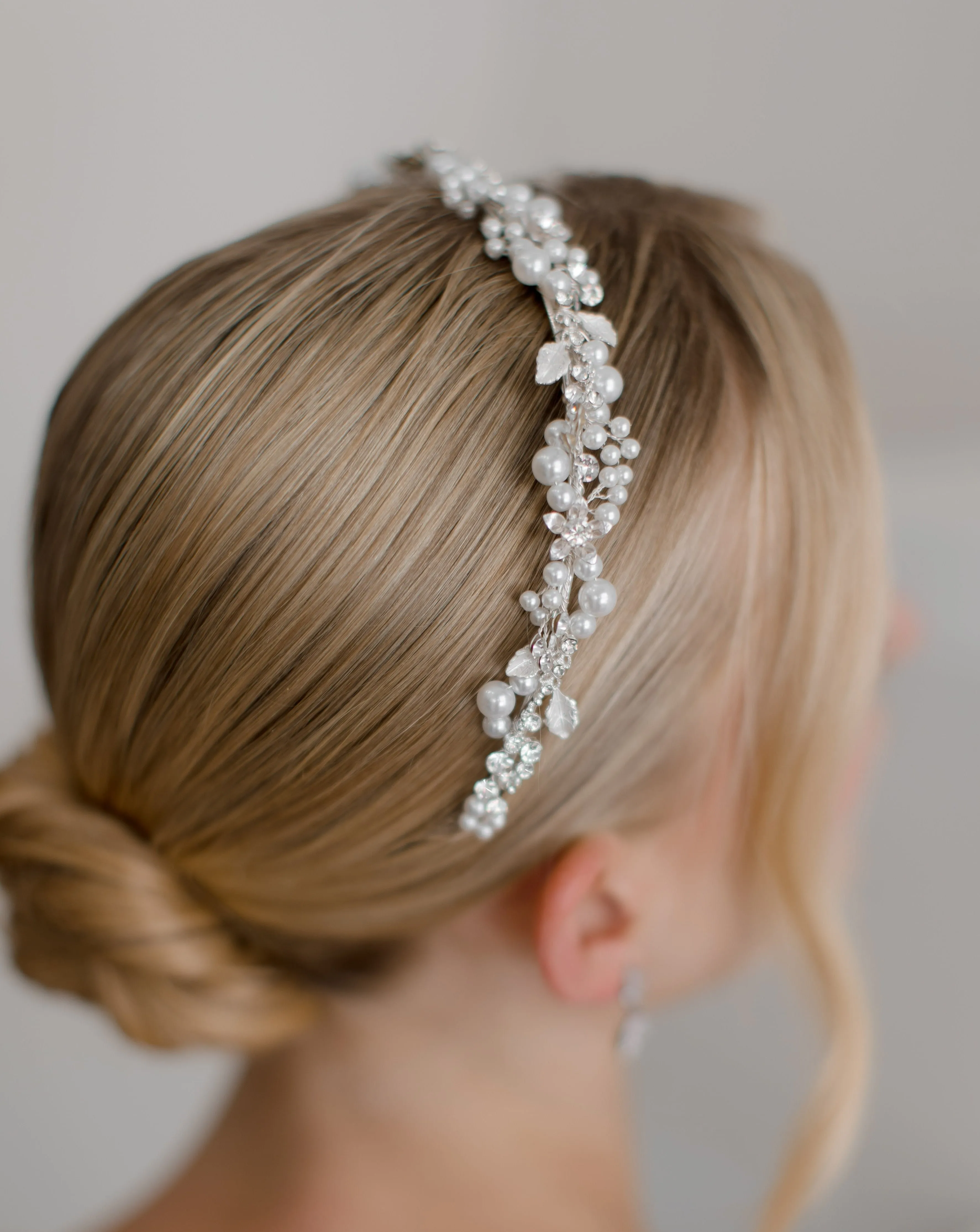 Amelia - Pearl Crystal Delicate Floral Bridal Headband