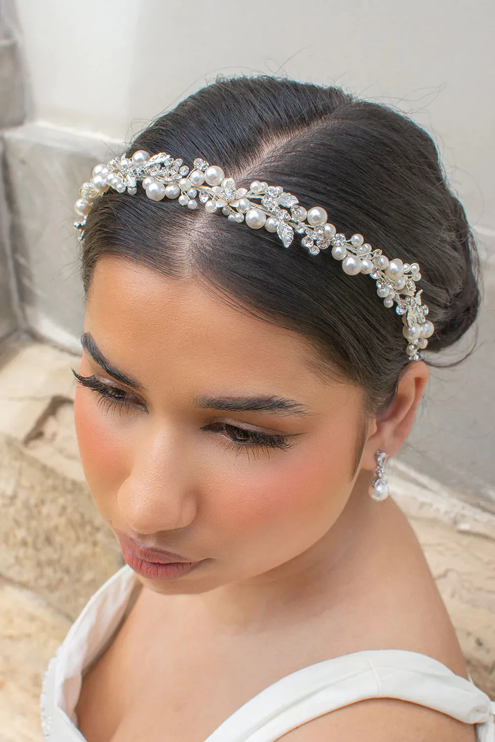 Amelia - Pearl Crystal Delicate Floral Bridal Headband