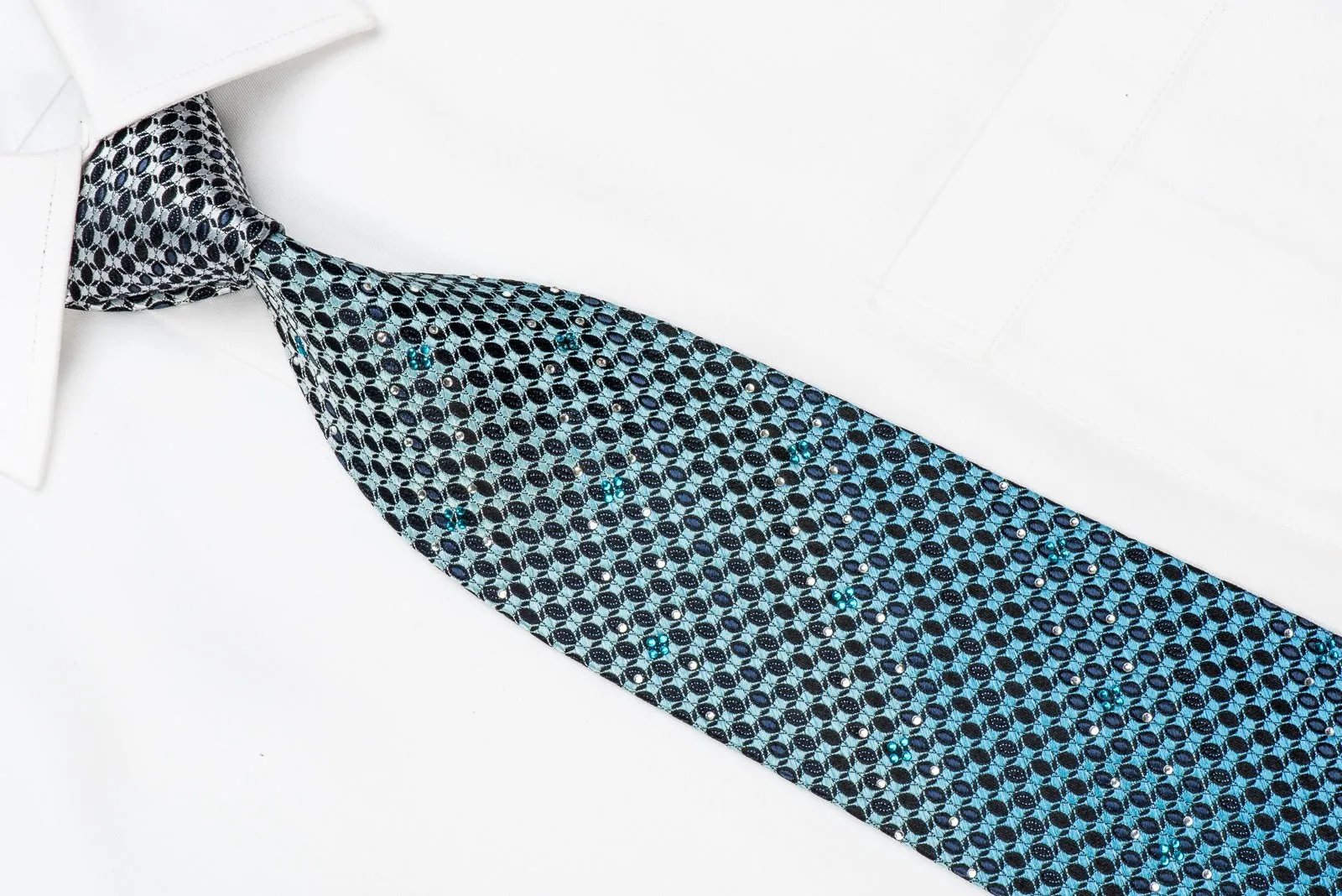 Austin Reed Men's Crystal Silk Necktie Geometric On Blue With Sparkles