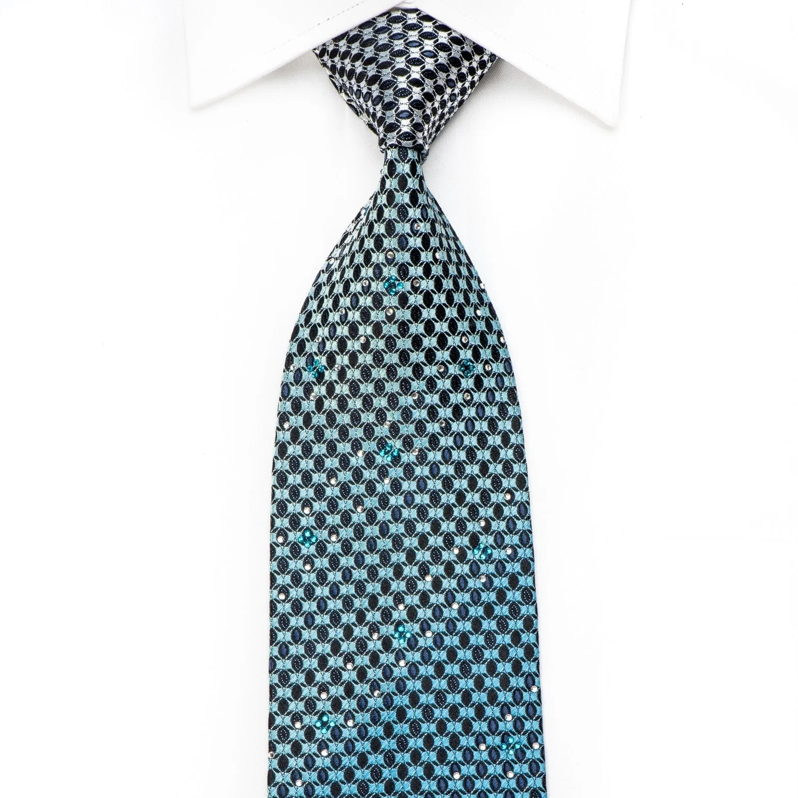 Austin Reed Men's Crystal Silk Necktie Geometric On Blue With Sparkles