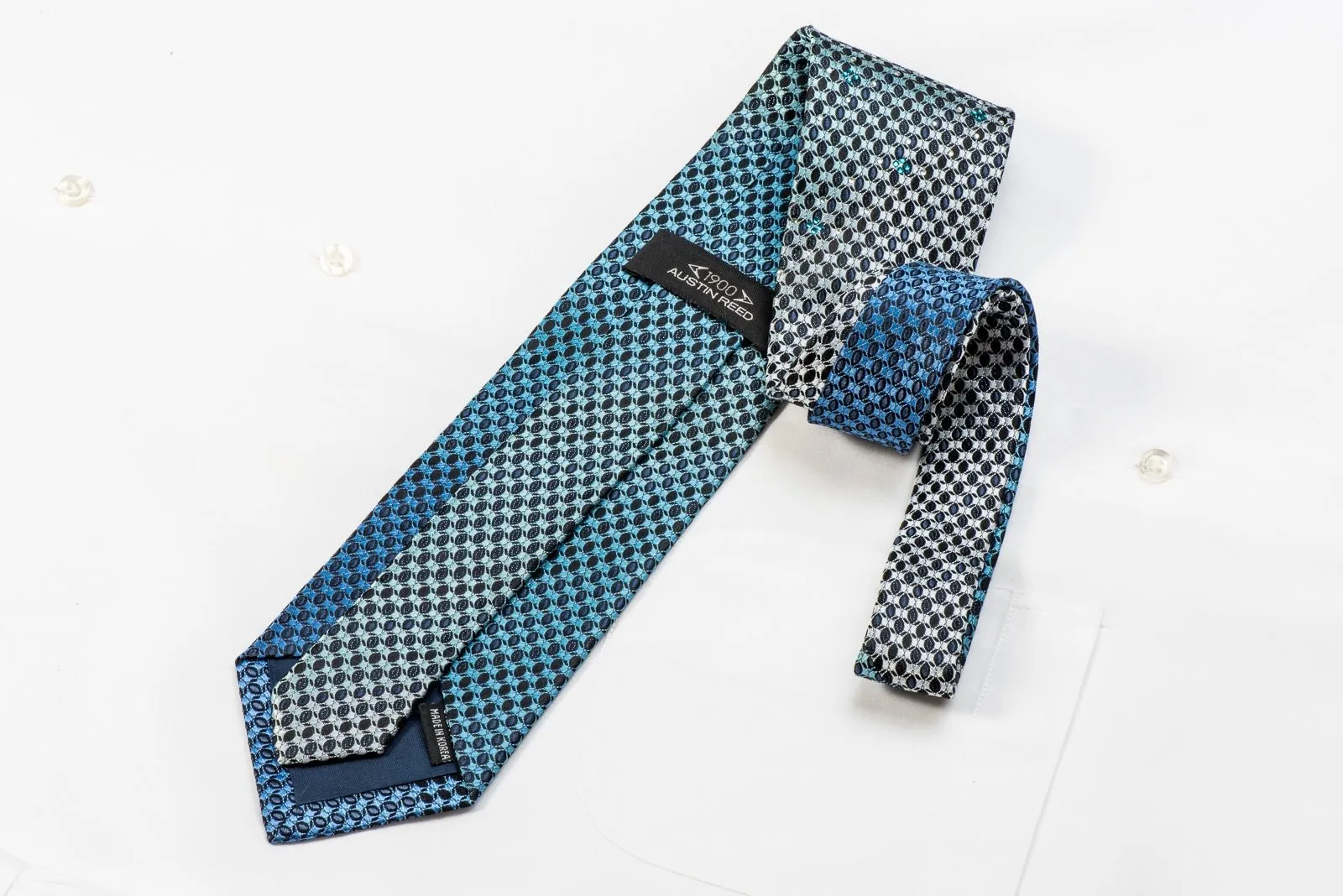 Austin Reed Men's Crystal Silk Necktie Geometric On Blue With Sparkles