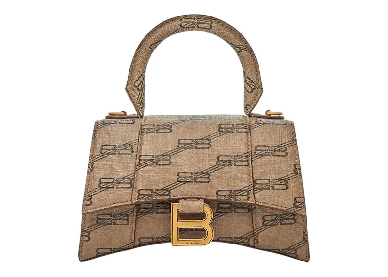 Balenciaga Hourglass Handbag Xs Bb Monogram Beige/Brown