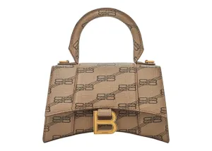 Balenciaga Hourglass Handbag Xs Bb Monogram Beige/Brown