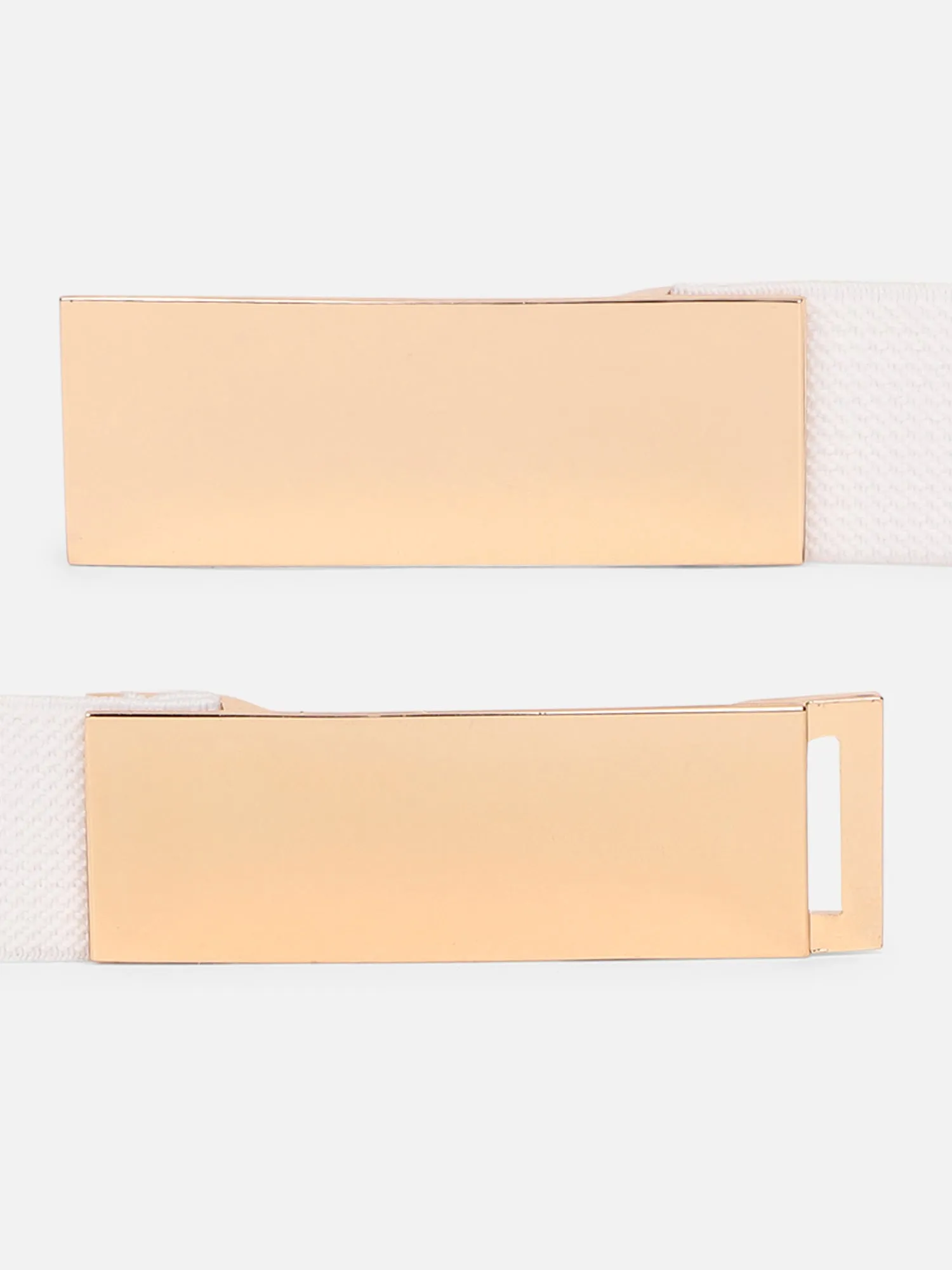 Berrylush Women Solid White Golden Embellished Nylon Interlock Regular Slim Belt