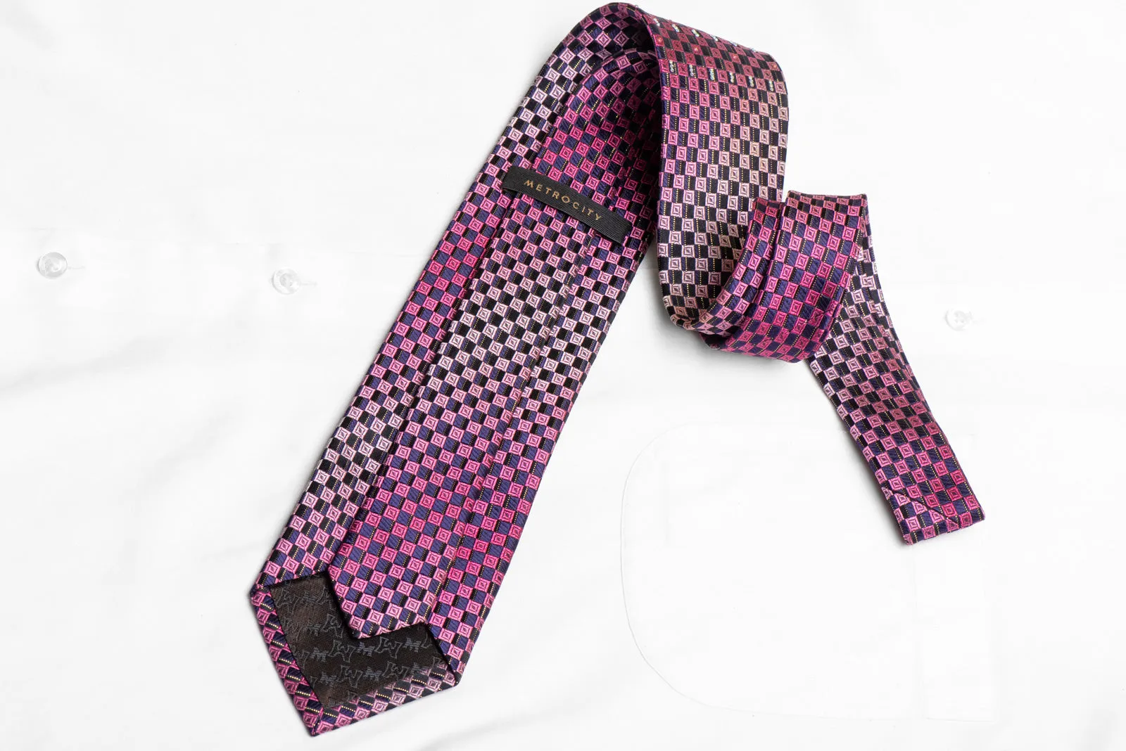 Black Purple Pink Checkered Rhinestone Tie With Gold Sparkles