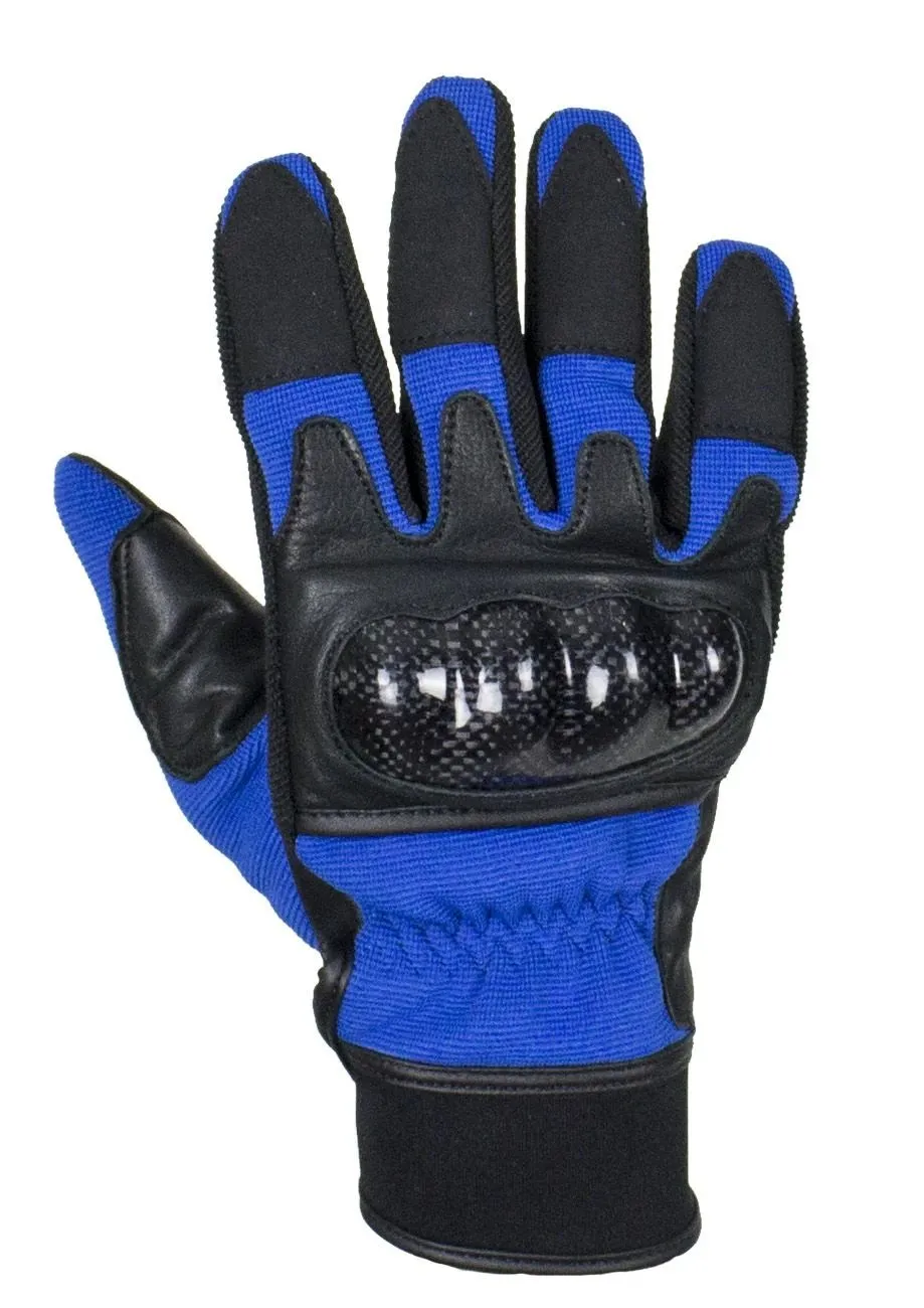 Blue/Black Leather Motorcycle Gloves, GLZ108-BLUE-DL