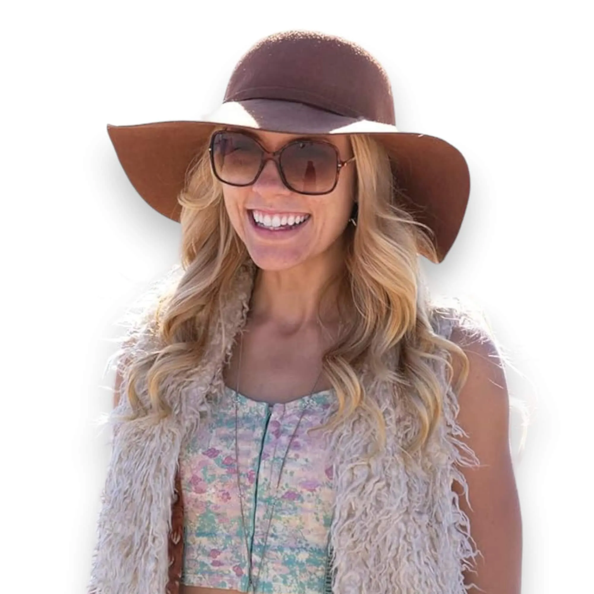 Boho Chic Round Crown Wide Brim Floppy Hat