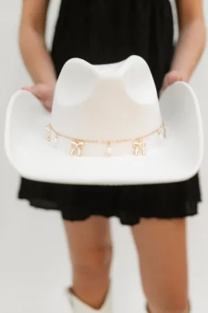 Bow Charm Western Hat - White