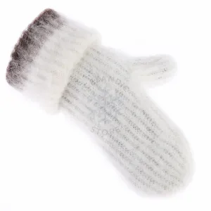 Brushed Wool Mittens - White / Brown