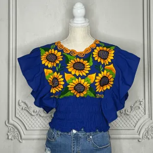 Butterfly Sleeve Mexican Crop Top Sunflower