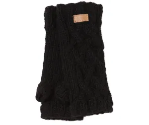 Cable Knit Hand Warmer, Black Texting Gloves, 100% Wool with Fleece Lining, Boho Fingerless Gloves