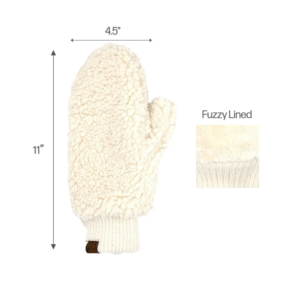 C.C Women Fuzzy Lined Sherpa Cuff Warm Winter Beanie & Mitten Set