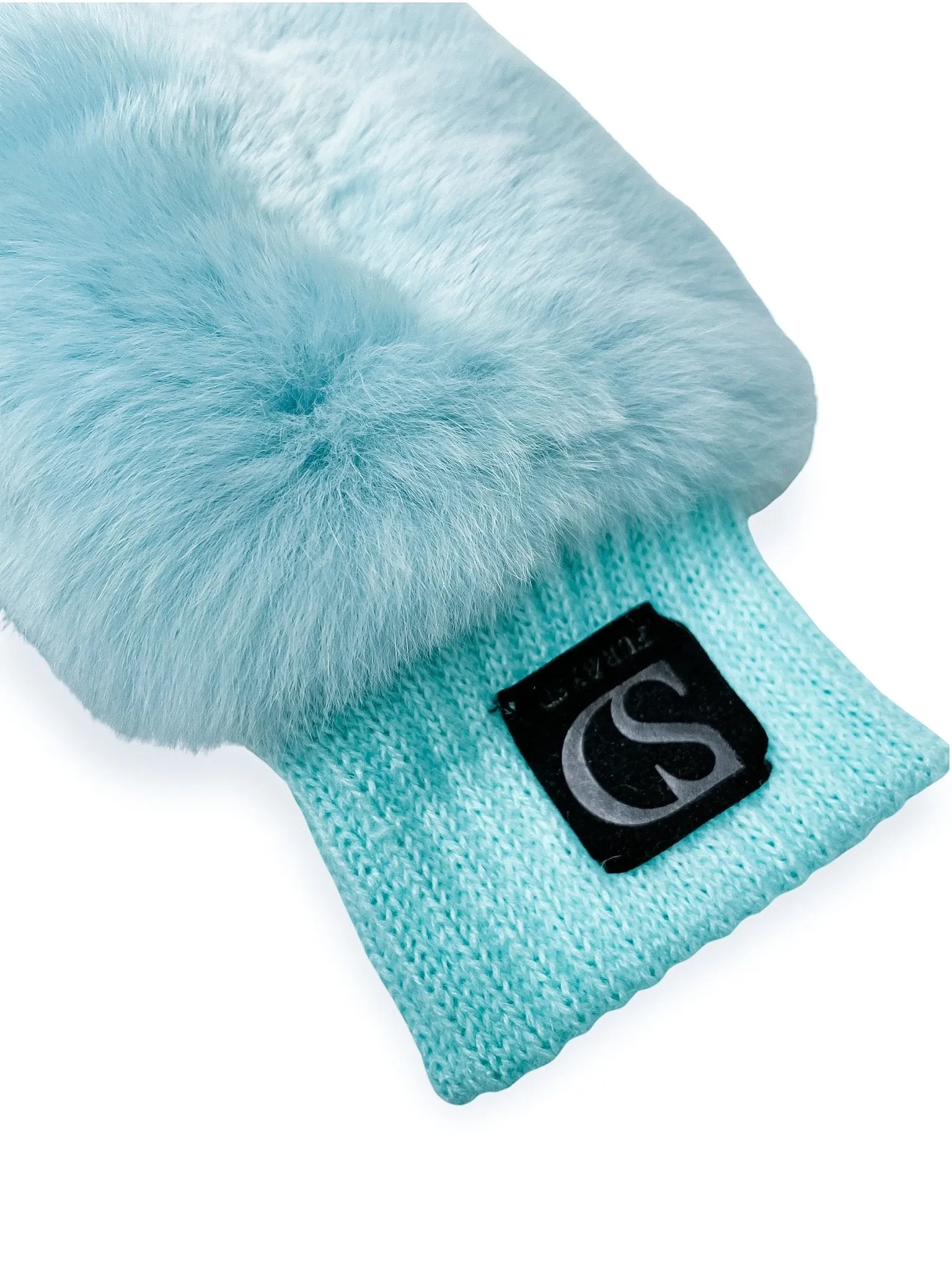 Chinchilla Fur And Leather Mittens in Blue