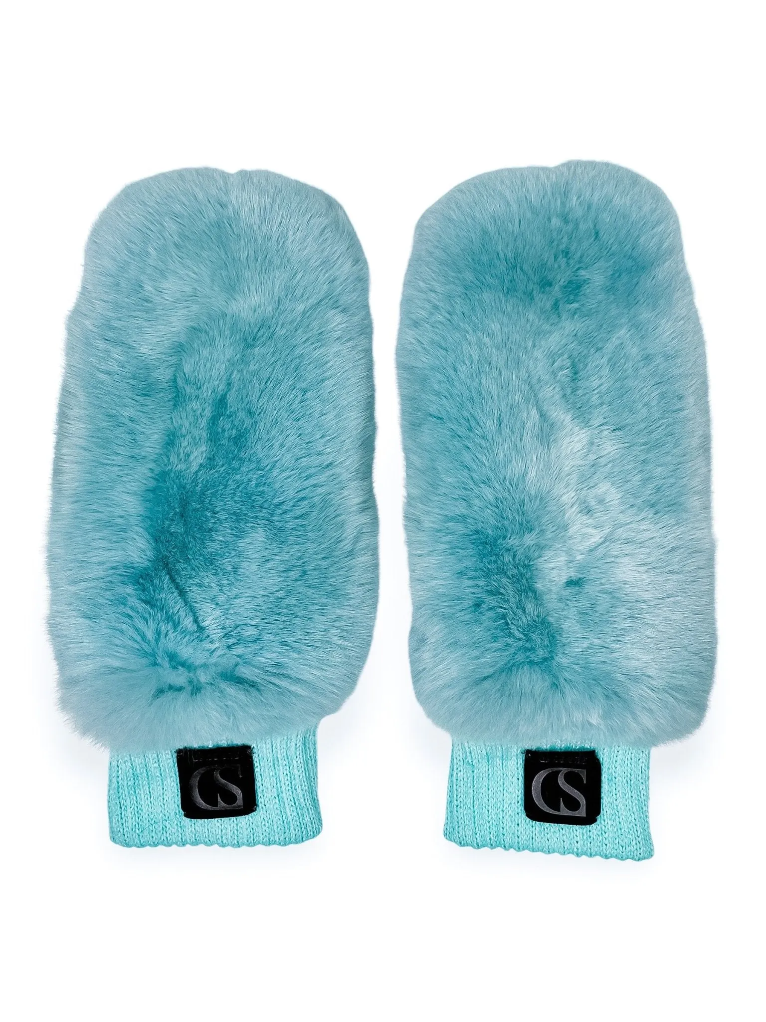 Chinchilla Fur And Leather Mittens in Blue