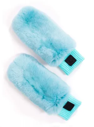 Chinchilla Fur And Leather Mittens in Blue