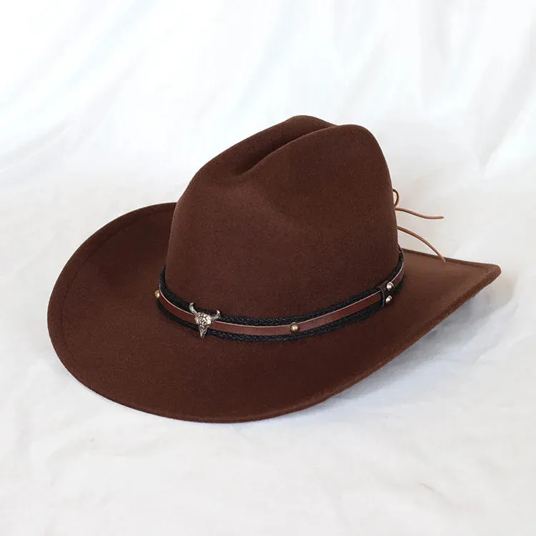 Cowboy Hat Leather Wide Brim Cloche Church Sombrero Hombre Caps