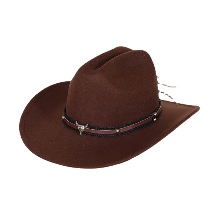 Cowboy Hat Leather Wide Brim Cloche Church Sombrero Hombre Caps