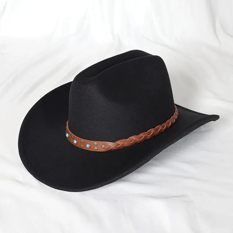 Cowboy Hat Leather Wide Brim Cloche Church Sombrero Hombre Caps