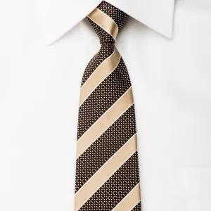 Cremona Men's Silk Skinny Necktie Gold Striped On Dark Brown