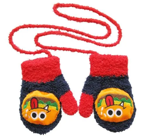 Cute Cartoon Thicken Warm Fleece Infant Mittens - Blue and Red