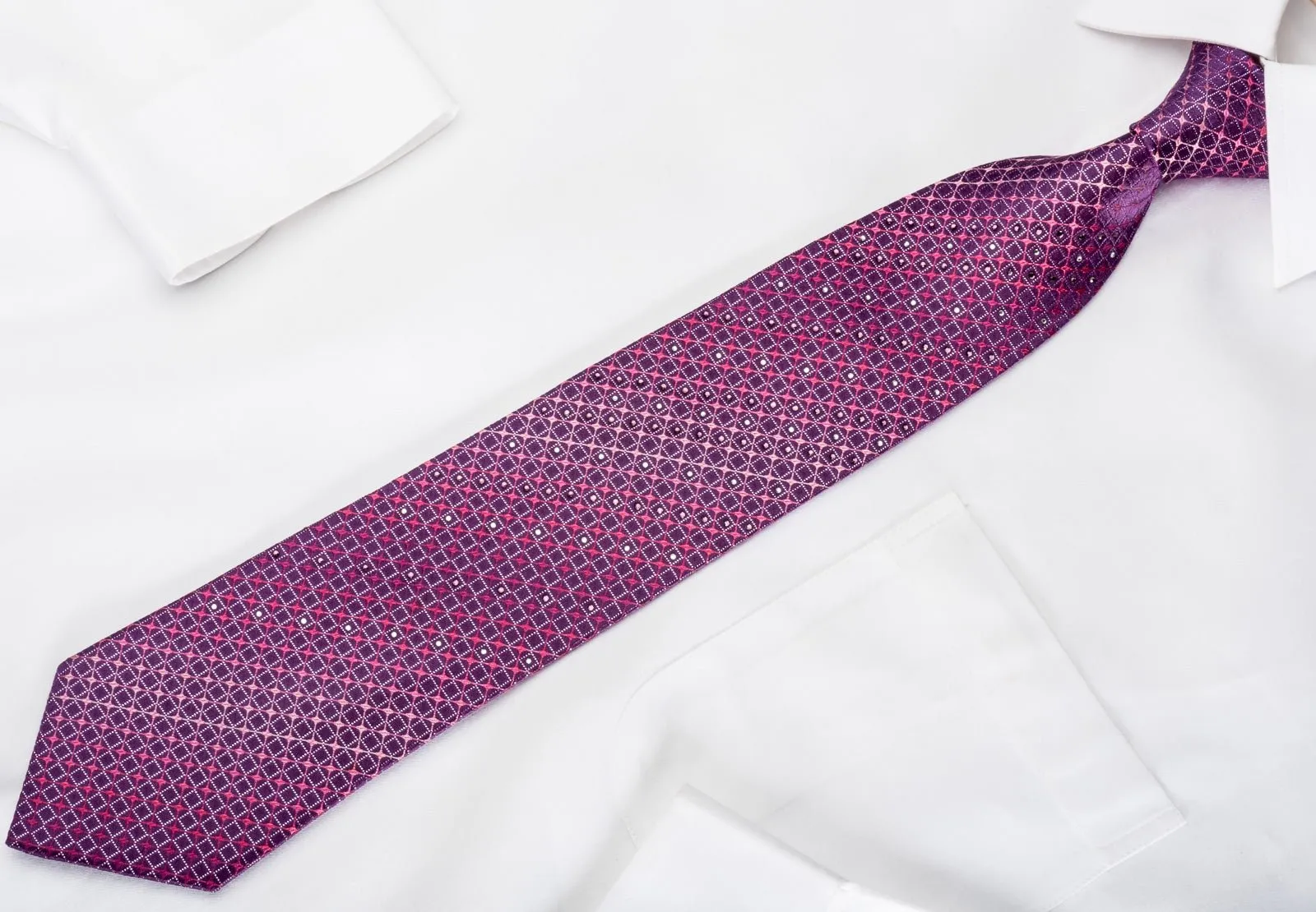 Daniel Hechter Rhinestone Necktie Trellis On Purple With Silver Sparkles