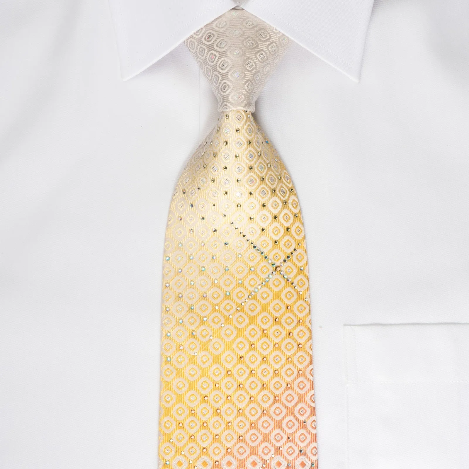 Daniel Hechter Rhinestone Silk Necktie Geometric On Graduating Yellow Orange Silk With Silver Sparkles