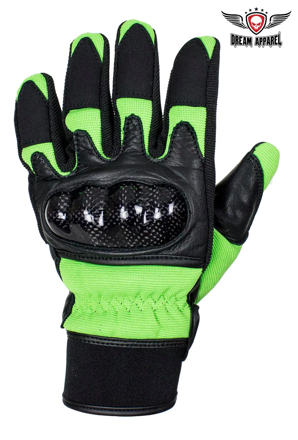 Dream Apparel Green/Black Leather Motorcycle Gloves