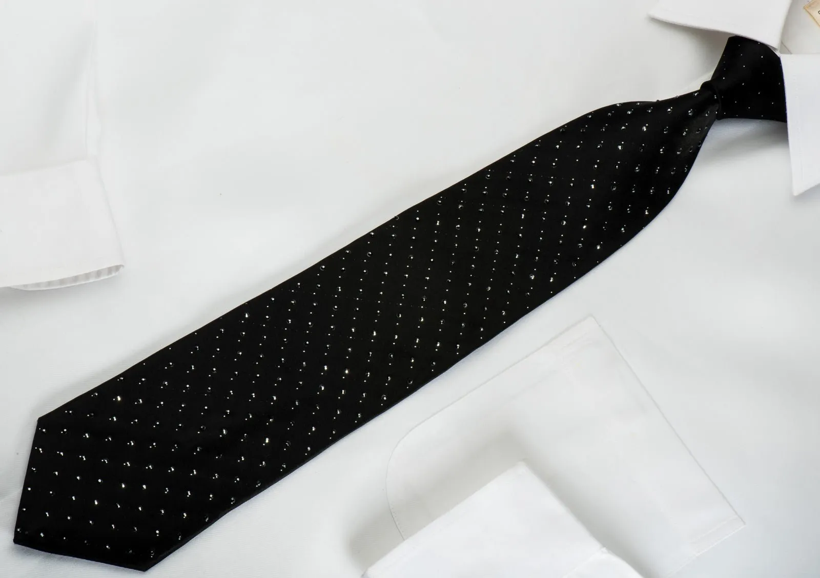 Elegance Black Necktie Black Rhinestones On Solid Black With Silver Sparkles