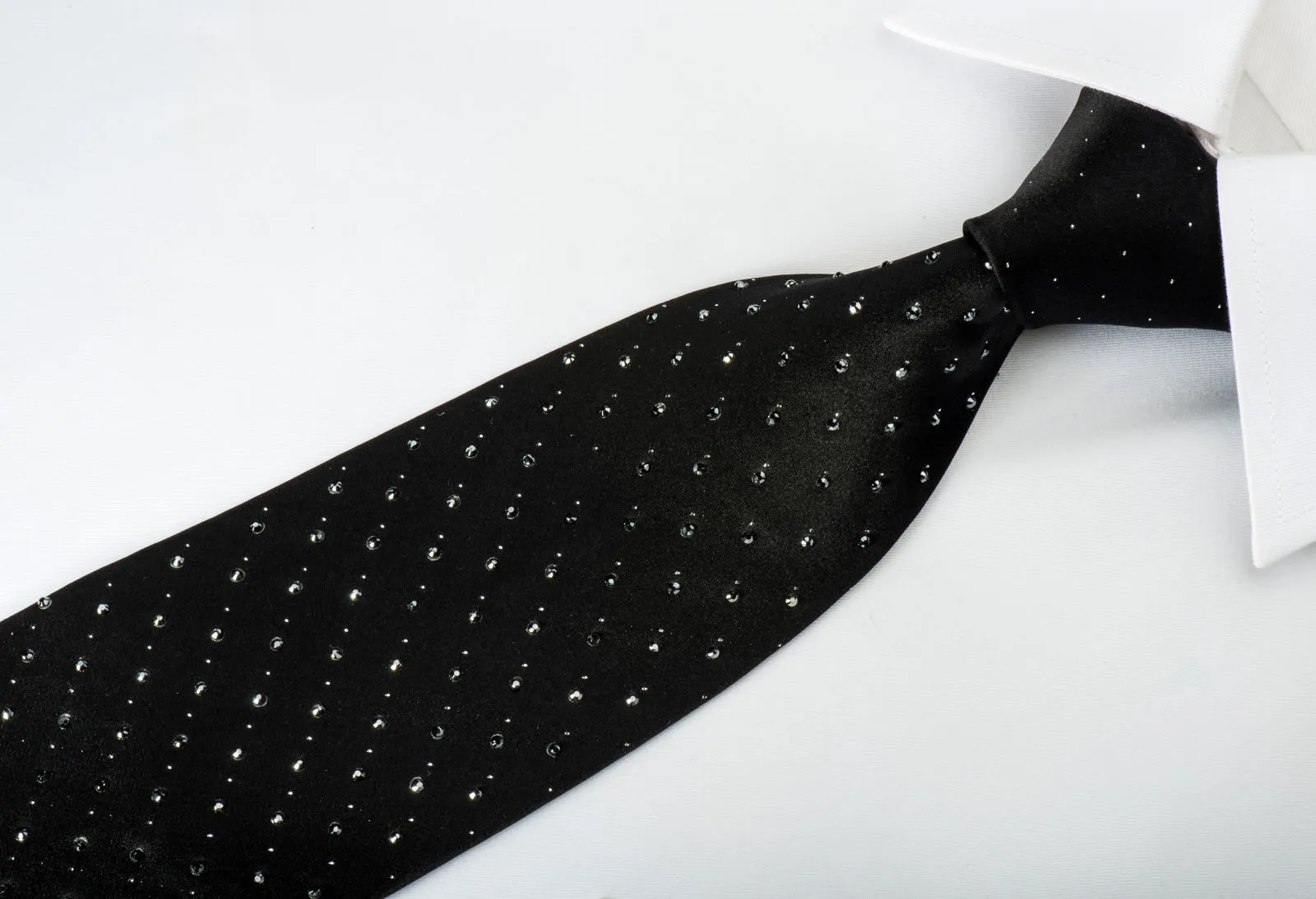 Elegance Black Necktie Black Rhinestones On Solid Black With Silver Sparkles