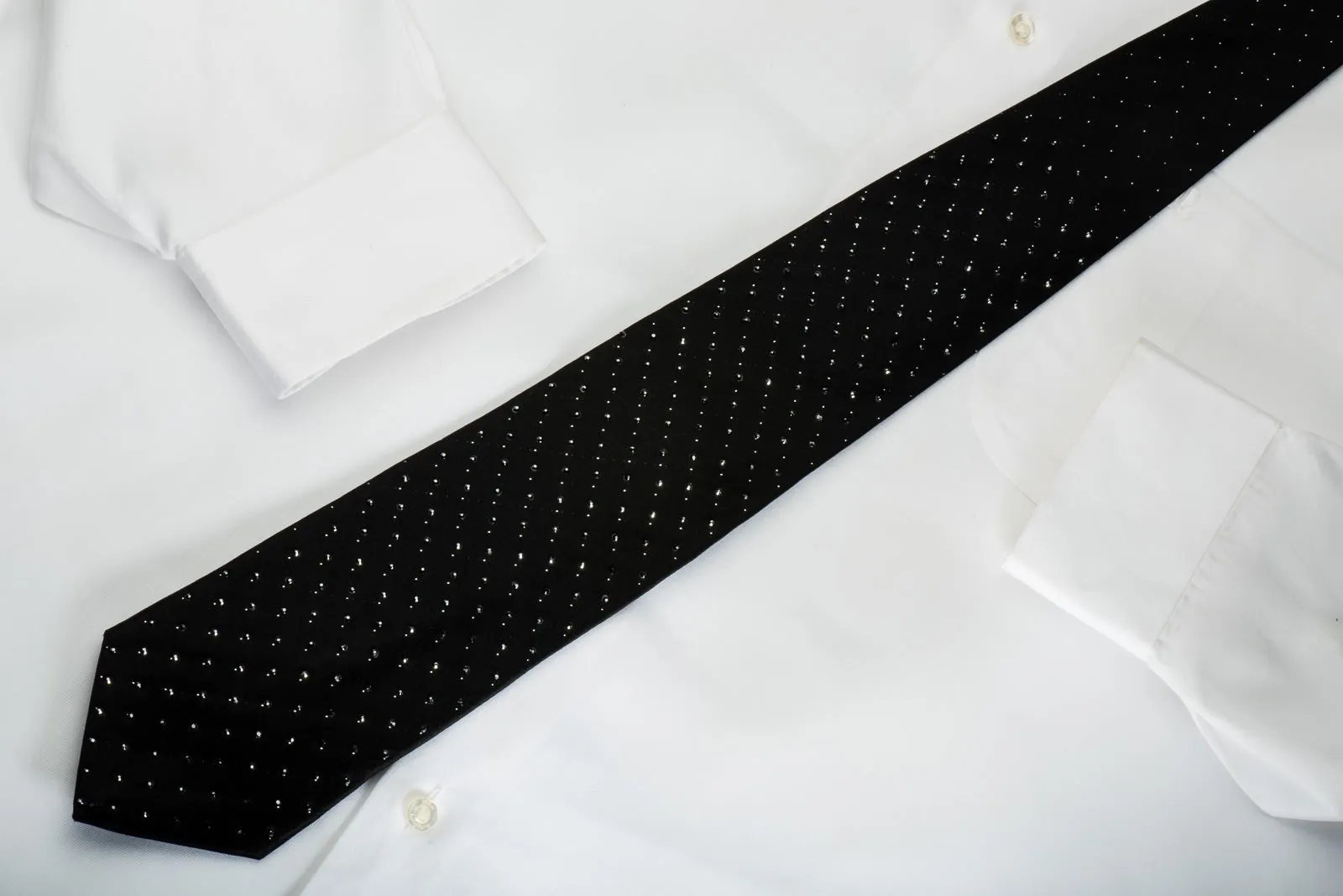 Elegance Black Necktie Black Rhinestones On Solid Black With Silver Sparkles