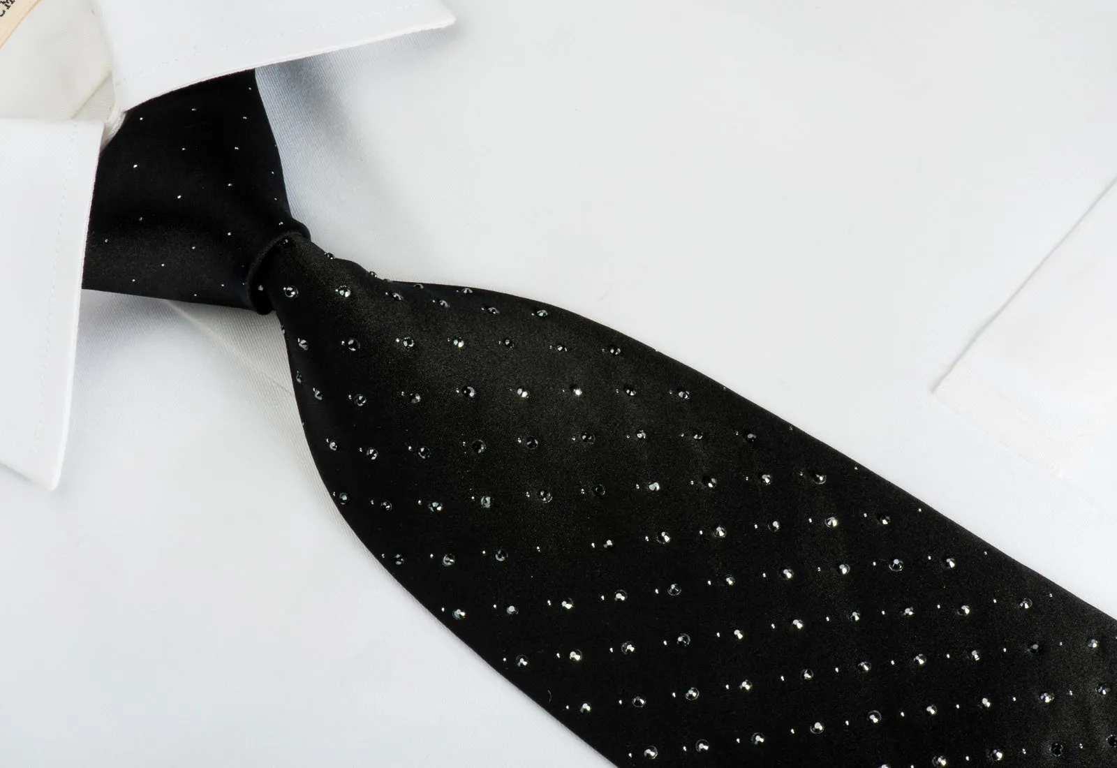 Elegance Black Necktie Black Rhinestones On Solid Black With Silver Sparkles