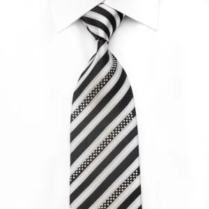 Elegance Men's Crystal Rhinestone Necktie Silver Black Striped With Sparkles