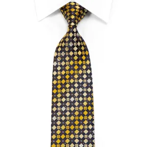 Elegance Rhinestone Silk Tie Yellow Geometric On Navy With Sparkles