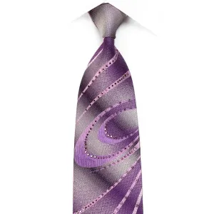 Elle Homme Men's Crystal Silk Necktie Waves On Purple Silver With Sparkles