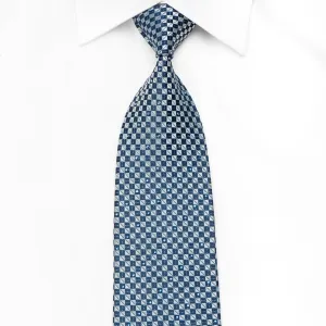 Elle Homme Mens Mens Crystal Silk Tie Blue Checkered With Silver Sparkles