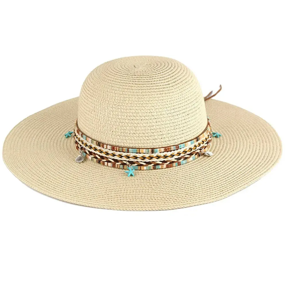 Floppy Straw Hat With Boho Sea Life Band