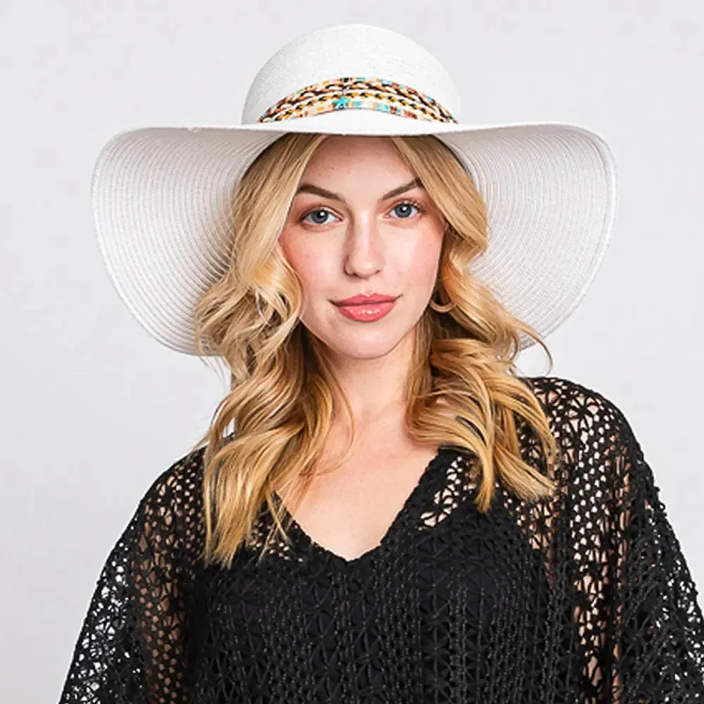 Floppy Straw Hat With Boho Sea Life Band