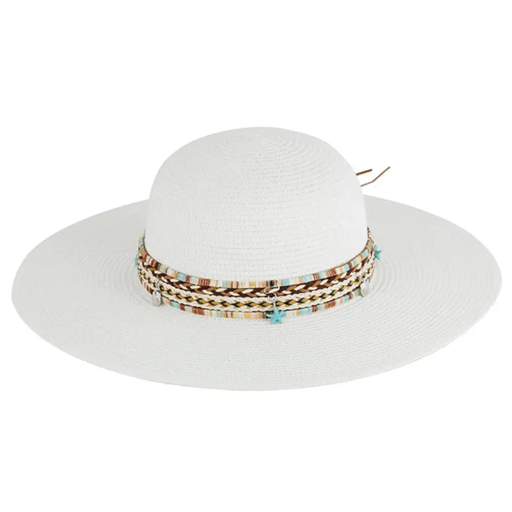 Floppy Straw Hat With Boho Sea Life Band