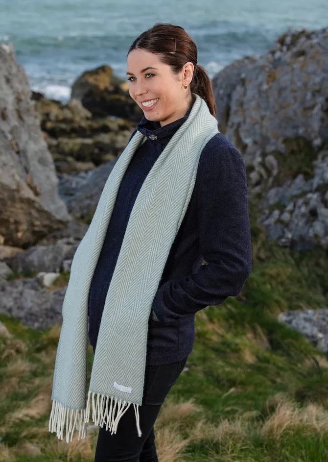 Foxford Cashmere Scarf | Sage & White