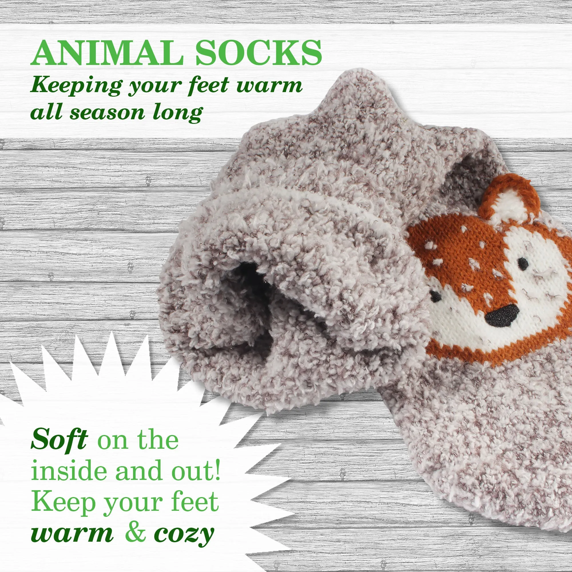 Fuzzy Cozy Microfiber Animal Socks - 6 Pairs Assortments