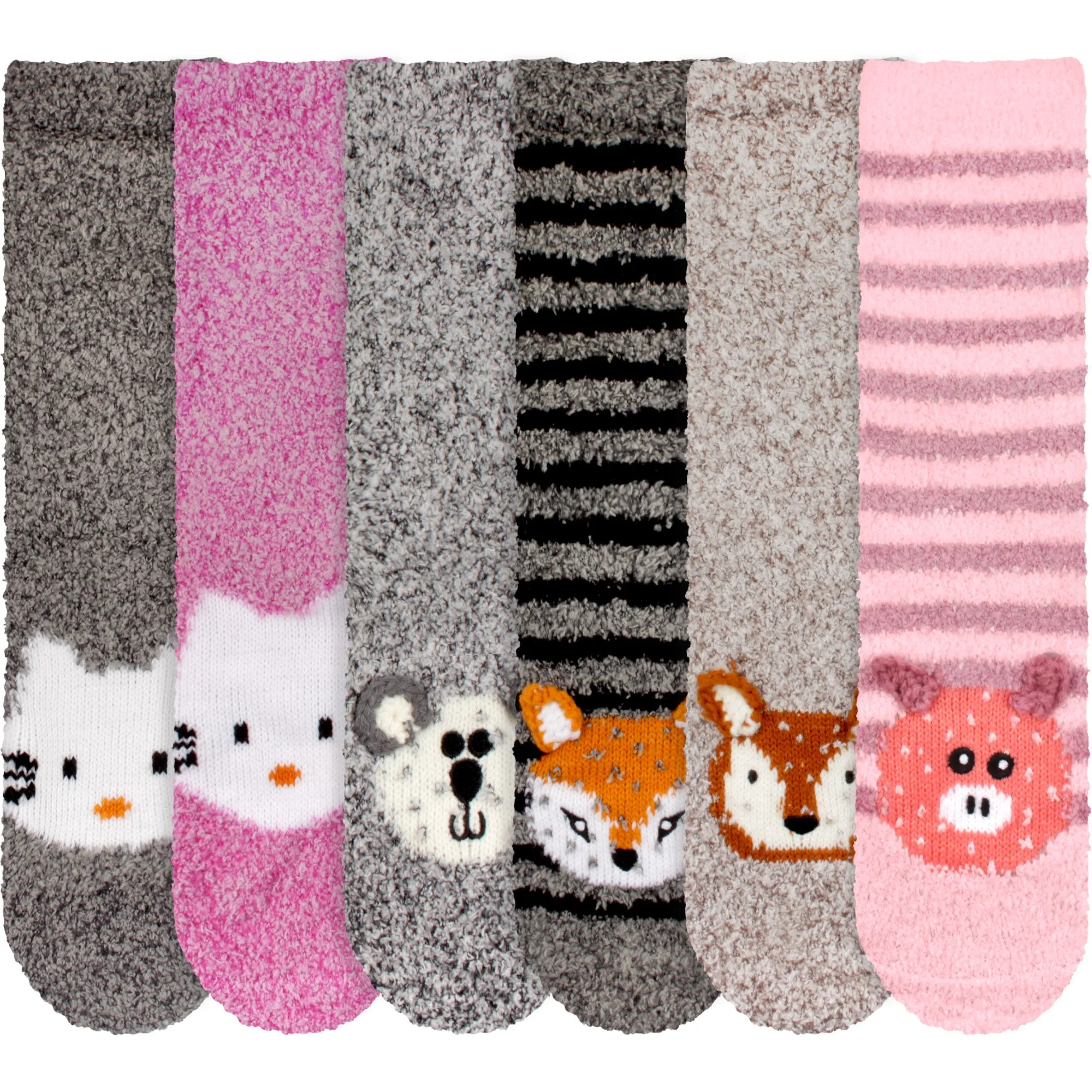 Fuzzy Cozy Microfiber Animal Socks - 6 Pairs Assortments